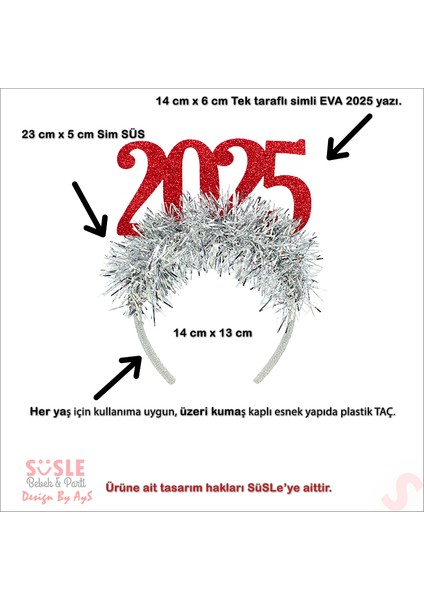 Yılbaşı 2025 Simli Taç - Kırmızı