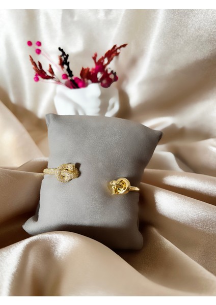Iki Düğüm Luxury Gold Çelik Zirkon Bileklik