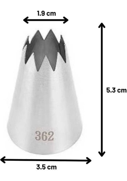 Büyük Boy Açık Yıldız 9 Diş Krema Duyu 35x19x53 Mm | İthal Krema Torbası Hediye (DY-362)