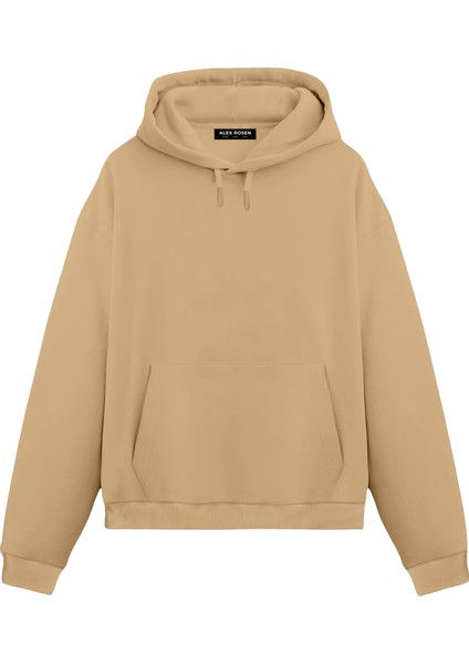 Unisex Sütlü Kahverengi Oversize Fit Pamuklu Kapüşonlu Sweatshirt