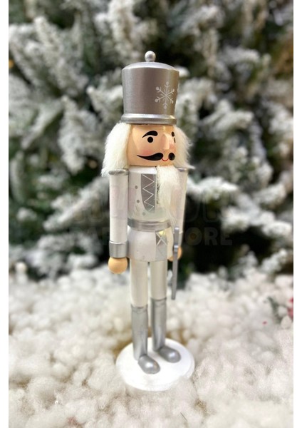 Tekno Trust 30 cm Kılıçlı Fındıkkıran Gümüş Gri Beyaz Renkli Kurşun Asker Nutcracker Yılbaşı Yeni Yıl Dekoru