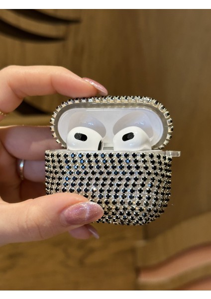 Airpods 3. Nesil Uyumlu Siyah Taşlı Kılıf