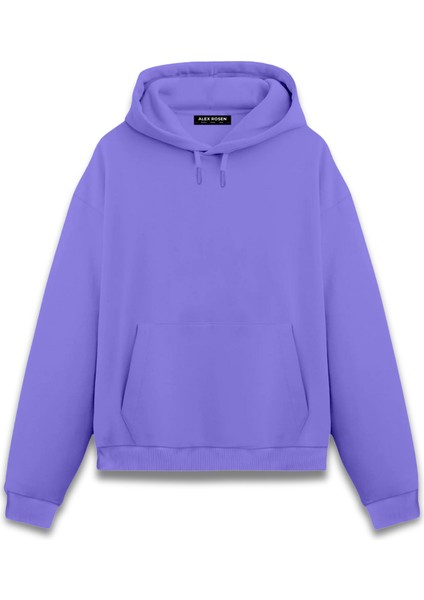 Unisex Açık Mor Oversize Fit Pamuklu Kapüşonlu Sweatshirt
