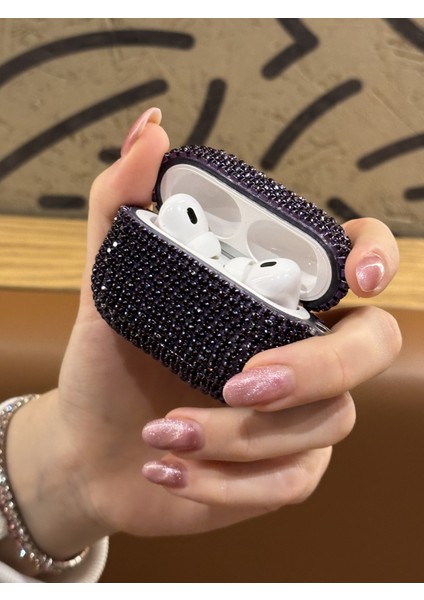 Airpods Pro 1. Nesil ve Pro 2. Nesil Uyumlu Mor Taşlı Kılıf