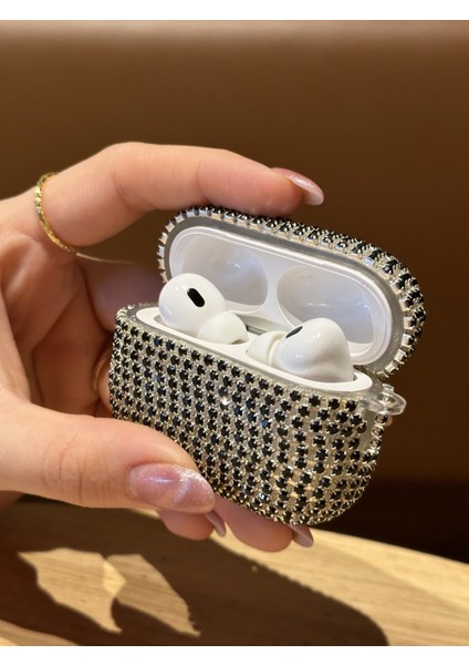 Airpods Pro 1. Nesil ve Pro 2. Nesil Uyumlu Siyah Taşlı Kılıf