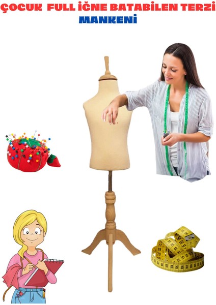 8 Yaş Iğne Batabilen Krem Kumaş Çocuk Terzi Mankeni Prova Mankeni Vitrin Mankeni