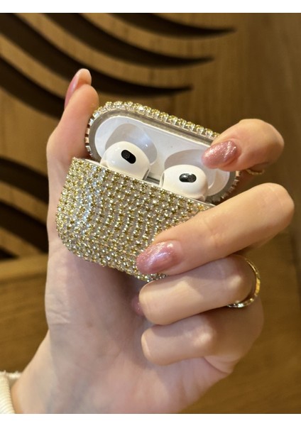 Airpods 3. Nesil Uyumlu Gold Taşlı Kılıf