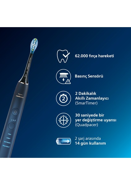 Sonicare Diamond Clean 9000 Şarjlı Diş Fırçası,Seyahat Kabı,Sonicare App - Siyah HX9911/88