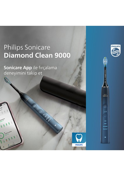 Sonicare Diamond Clean 9000 Şarjlı Diş Fırçası,Seyahat Kabı,Sonicare App - Siyah HX9911/88