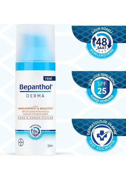 Bepanthol Derma Nemlendirici & Besleyici SPF 25 Günlük Yüz Kremi 50ML l Provitamin B5 Bakım Kompleksi