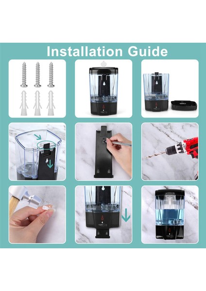 2x Otomatik Sabunluk, Fotoselli Kızılötesi Hareket Sensörü, 700ML Duvara Montaj El Banyo Mutfak Otel Için (Yurt Dışından) fiyatları