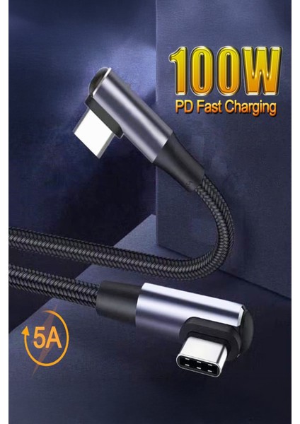 C13 A-90/b-90 Derece 5A/100W Type-C To Type-C Şarj Kablosu -3mt