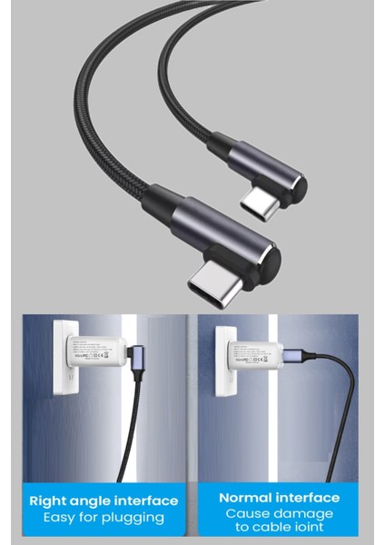C13 A-90/b-90 Derece 5A/100W Type-C To Type-C Şarj Kablosu -3mt