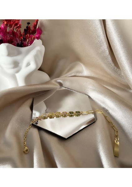 Renkli Zirkon Taşlı Gold Çelik Bileklik modelleri