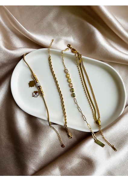 Renkli Zirkon Taşlı Gold Çelik Bileklik fırsatları