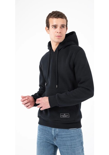 Içi Şardonlu Regular Fit Standard Kesim Kanguru Cepli Basic Kapüşonlu Sweatshirt