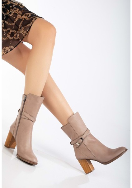 Kadın Toka Detaylı Şık Topuklu Bot - Taş