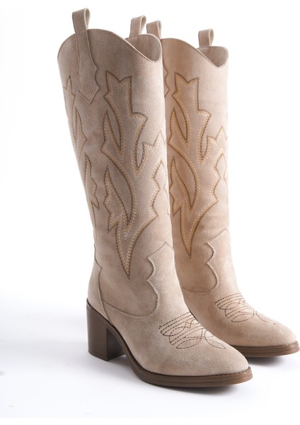 Cazal Ten Süet Topuklu Çizme Nakışlı Western Çizme fiyatları