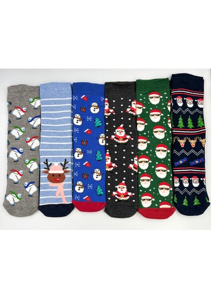 Yılbaşı Noel Temalı Noel Baba Geyik Desenli Dikişsiz Comfort Unisex Kalın Kışlık Pamuk Yün Çorap