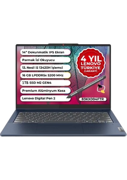 Ideapad Slim 5 Intel Core I5 13420H 16GB Lpddr5 512GB SSD Windows 11 Pro 14" Wuxga IPS Dokunmatik Bilgisayar 83KX004FTR Snertech