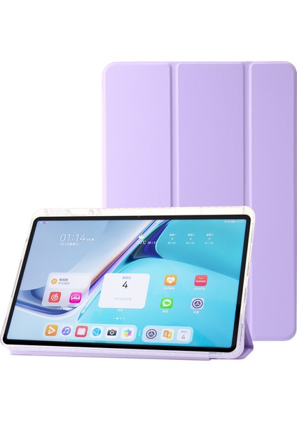 Huawei Matepad Se 11 Kılıf Üç Katlı Stand Deri+Tpu+Akrilik Şeffaf Arka Tablet Kapağı-Mor (Yurt Dışından)