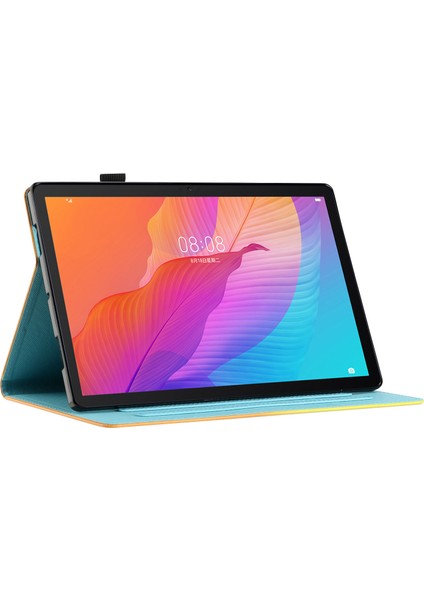 Honor Pad 6/pad X6/huawei Enjoy Tablet 2/matepad T 10/t 10S Kılıf Pu Deri Desen Tablet Kapağı-Gül + Mavi Mermer (Yurt Dışından)