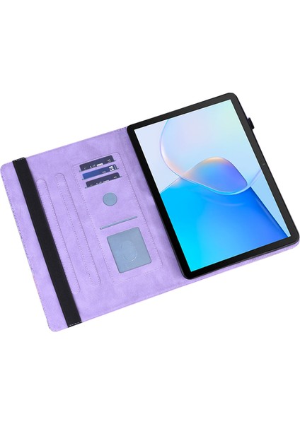 Honor Pad X9 Kılıf Çiçek Desenli Pu Deri Folyo Standı Kart Yuvalı Tablet Kapağı-Mor (Yurt Dışından)