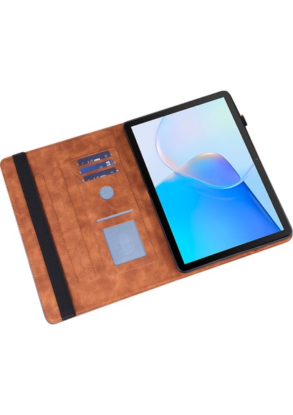 Honor Pad X9 Kılıf Çiçek Desenli Pu Deri Folyo Standı Kart Yuvalı Tablet Kapağı-Kahverengi (Yurt Dışından)