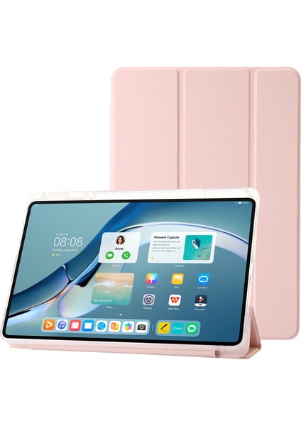 Huawei Matepad Pro 11(2022) Kılıf Üç Katlı Stand Tablet Deri Kapak-Pembe (Yurt Dışından)