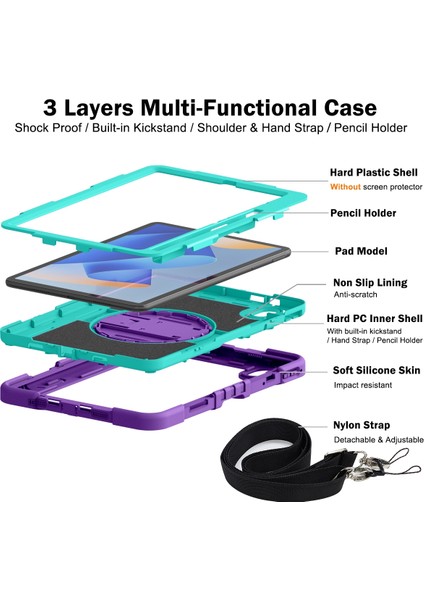 Huawei Matepad 11(2023) Için Tablet Kılıfı Kickstand Omuz Askılı Darbeye Dayanıklı Kapak-Mor+Nane Yeşili (Yurt Dışından)