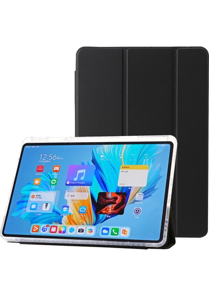 Huawei Matepad 11.5 S Kılıf Üç Katlı Stand Pu Deri + Tpu + Şeffaf Akrilik Tablet Kapağı-Siyah (Yurt Dışından)