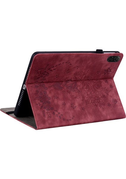 Honor Pad X8A Kılıf Kart Tutucu Çizilmez Deri Kapak Gül Çiçek Baskı-Kırmızı (Yurt Dışından) fırsatları