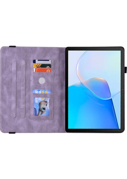 Huawei Matepad Se 10.4 Inç Kapak Çevirin, Çiçek Baskılı Pu Deri Kart Tutucu Kalem Tutucu ile Tablet Kılıfı Standı-Mor (Yurt Dışından)