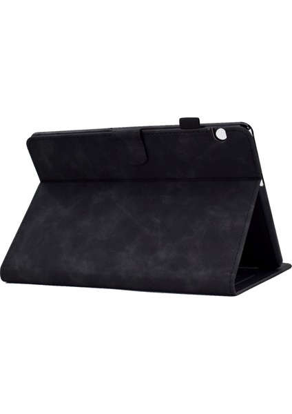 Huawei Mediapad T5 10.1 Desen Baskılı Akıllı Tablet Kılıfı Pu Deri Kart Yuvaları Folio Kalem Tutucu ile Kapak Standı-Siyah (Yurt Dışından)