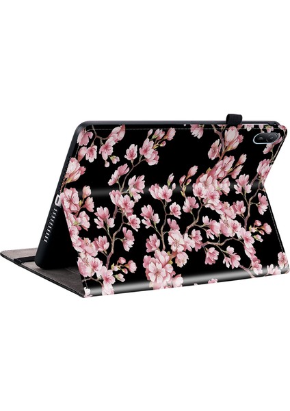 Huawei Matepad Se 11 Kılıf Desen Baskı Pu Deri Standı Kart Yuvaları ile Tablet Kapağı-Erik Çiçeği (Yurt Dışından)