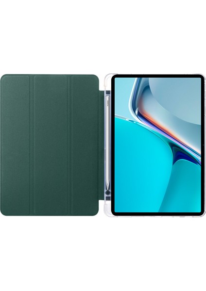 Huawei Matepad 11 (2021) Için Pu Deri Üç Katlı Stand Folyo Darbeye Dayanıklı Kılıf Otomatik Uyku/uyandırma Akıllı Tablet Kapağı, Kalem Tutucu-Gece Yarısı Yeşili (Yurt Dışından)