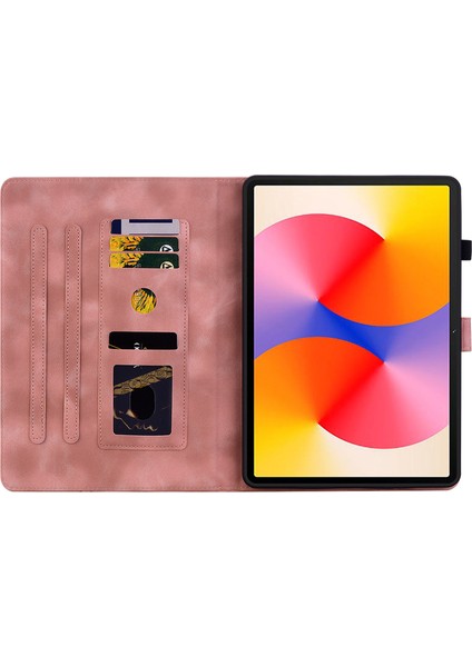 Huawei Matepad Se 11 Kılıf Zambak Çiçeği Baskılı Deri Tablet Kılıfı Kart Yuvalı-Pembe (Yurt Dışından)