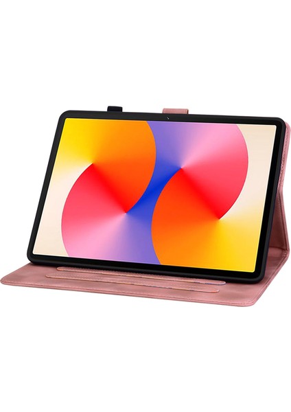 Huawei Matepad Se 11 Kılıf Zambak Çiçeği Baskılı Deri Tablet Kılıfı Kart Yuvalı-Pembe (Yurt Dışından)