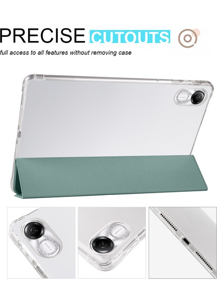 Onur Pad X8 Pro/pad X9 Üç Katlı Stand Tablet Kılıfı Kalem Yuvası Pu Deri Şeffaf Tpu Arka Kapak-Gece Yarısı Yeşil (Yurt Dışından)