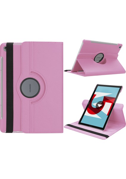 Litchi Tahıl Deri Stand Folio Kapağı Huawei Mediapad M5 10/m5 10(Pro) Elastik Bantlı-Pembe (Yurt Dışından)