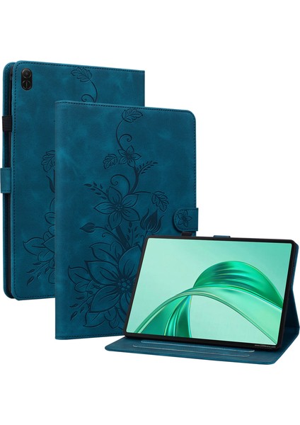 Honor Pad X8A Kılıf Zambak Çiçeği Künye Kart Yuvaları Deri Tablet Kapak-Mavi Için (Yurt Dışından)