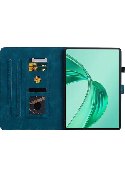 Honor Pad X8A Kılıf Zambak Çiçeği Künye Kart Yuvaları Deri Tablet Kapak-Mavi Için (Yurt Dışından)