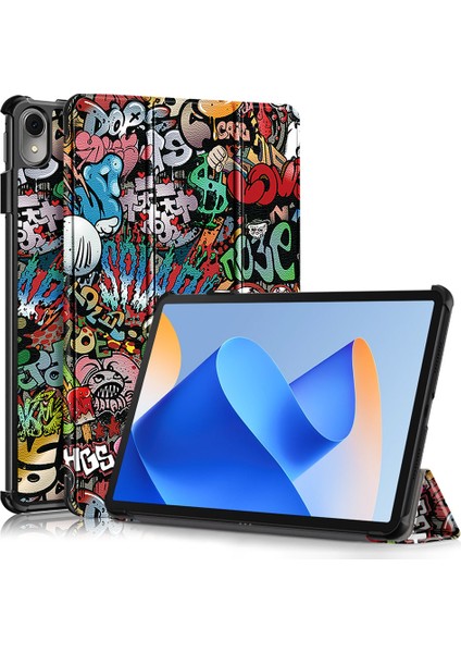 Huawei Matepad 11 (2023) Için Üç Katlı Stand Tablet Kılıfı Desen Baskı Pu Deri Kapak ile Otomatik Uyandırma/uyku Grafiti (Yurt Dışından)