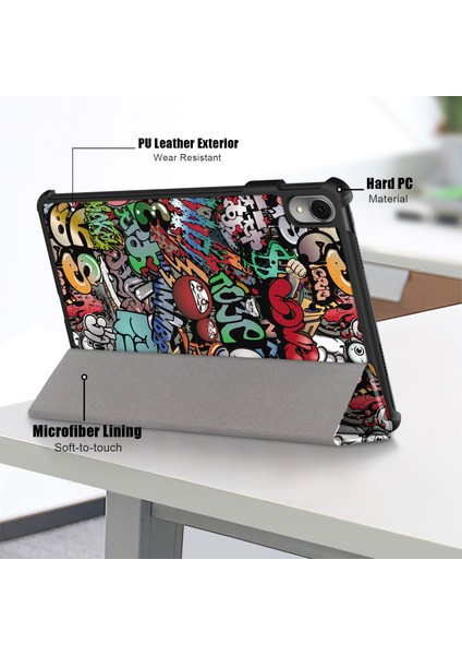 Huawei Matepad 11 (2023) Için Üç Katlı Stand Tablet Kılıfı Desen Baskı Pu Deri Kapak ile Otomatik Uyandırma/uyku Grafiti (Yurt Dışından) fırsatları