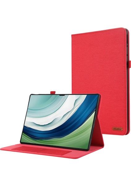 Huawei Matepad Pro 12.2(2024)DERI Kılıf Kart Tutucu Kumaş Doku Tablet Standı Kapak-Kırmızı (Yurt Dışından)