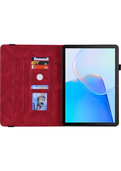 Huawei Matepad Se 10.4 Inç Kapak Çevirin, Çiçek Baskılı Pu Deri Kart Tutucu Kalem Tutucu ile Tablet Kılıfı Standı-Kırmızı (Yurt Dışından)