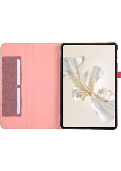 Honor Pad 9 Için Deri Kılıf Kumaş Doku Tablet Kapak Standı Kart Tutuculu-Pembe (Yurt Dışından)