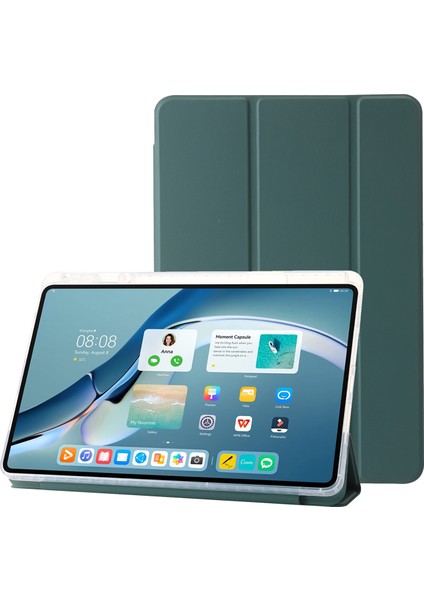Huawei Matepad Pro 11(2022) Kılıf Üç Katlı Standlı Tablet Deri Kapak-Siyahımsı Yeşil (Yurt Dışından)