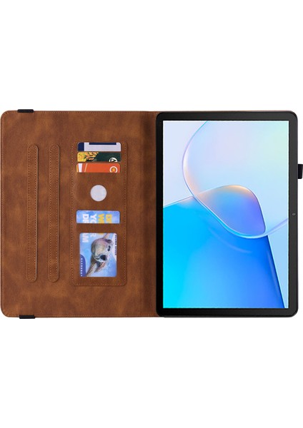 Huawei Matepad Se 10.4 Inç Kapak Çevirin, Çiçek Baskılı Pu Deri Kart Tutucu Kalem Tutucu ile Tablet Kılıfı Standı-Kahverengi (Yurt Dışından)