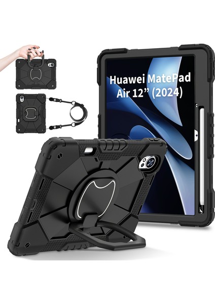 Huawei Matepad AIR(2024)KILIF Silikon+Pc Kickstand Tablet Kapağı-Siyah/siyah (Yurt Dışından)